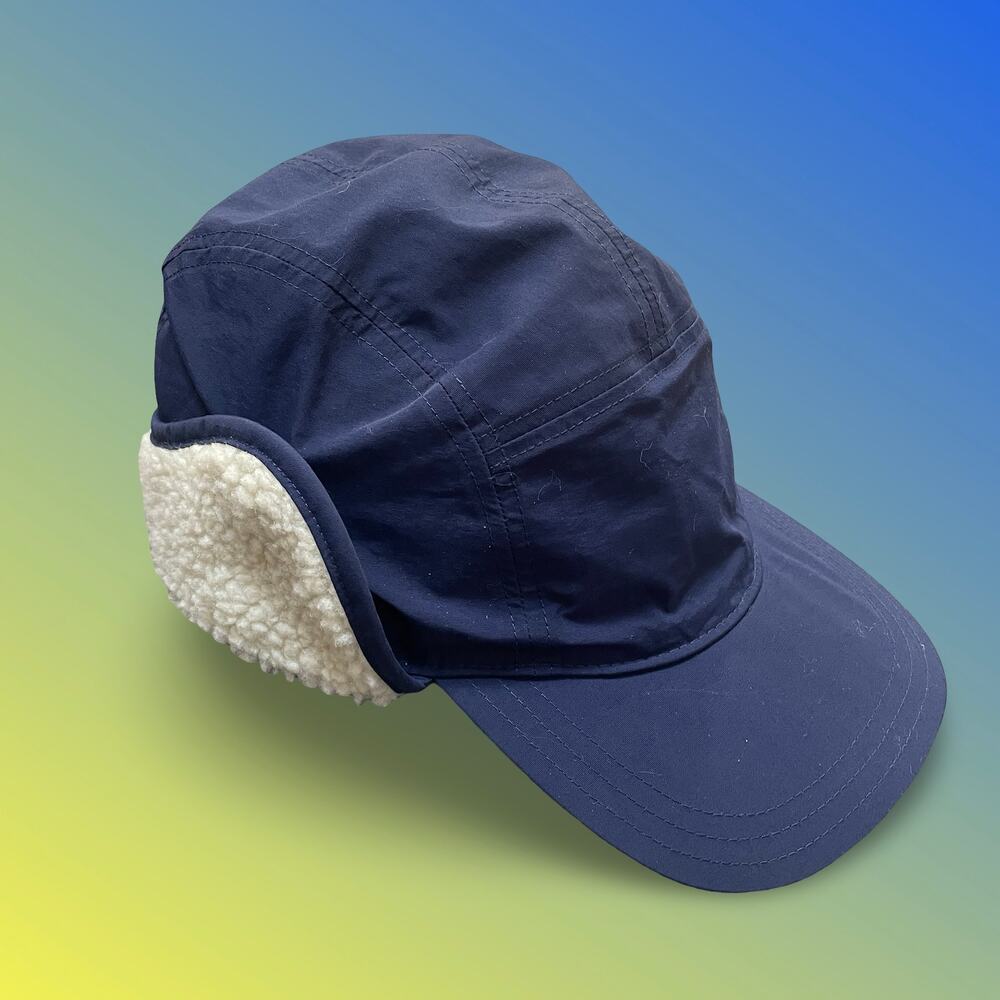 Lands End Squall Winter Trapper Hat L XL Sherpa Ear Flap Waterproof Navy 503911